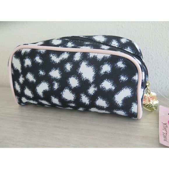 LUV BETSEY JOHNSON LBREESE Black White Leopard Cosmetic Make Up Case - Picture 2 of 9